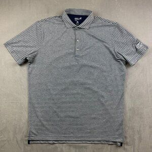 Johnnie-O Mens Shirt Large Blue White Striped Performance Polo UPF 50 Clipper